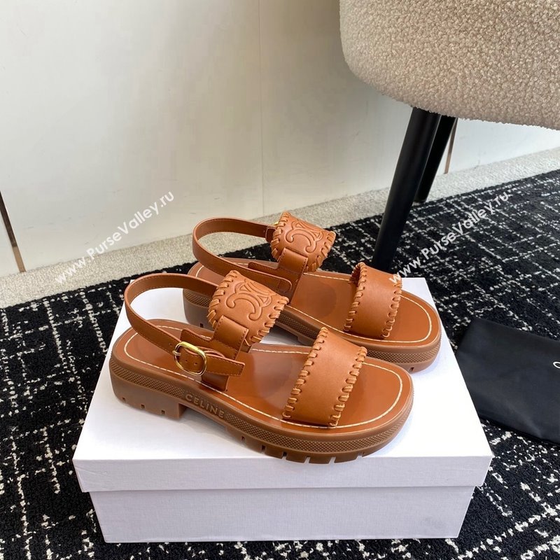 Celine Clea Triomphe Sandals in Calfskin Brown 2024 071904 (KL-240719091)