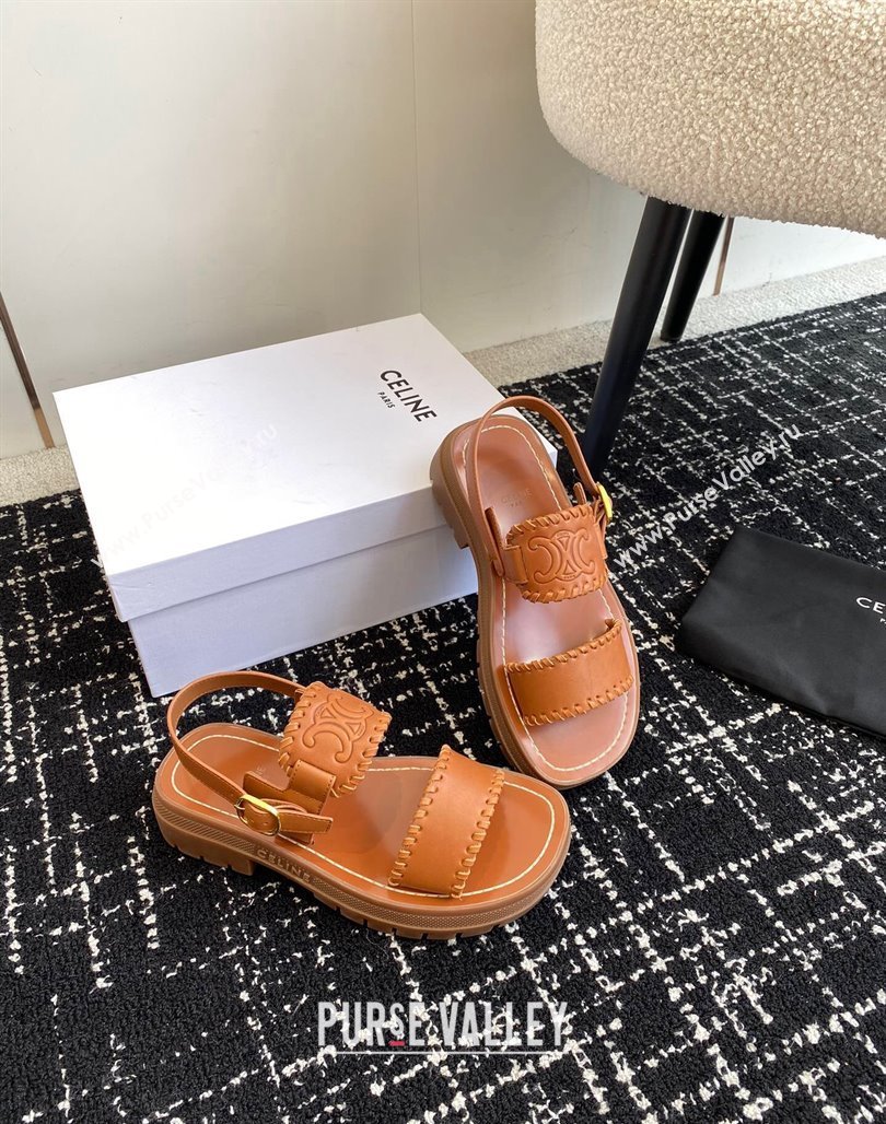 Celine Clea Triomphe Sandals in Calfskin Brown 2024 071904 (KL-240719091)