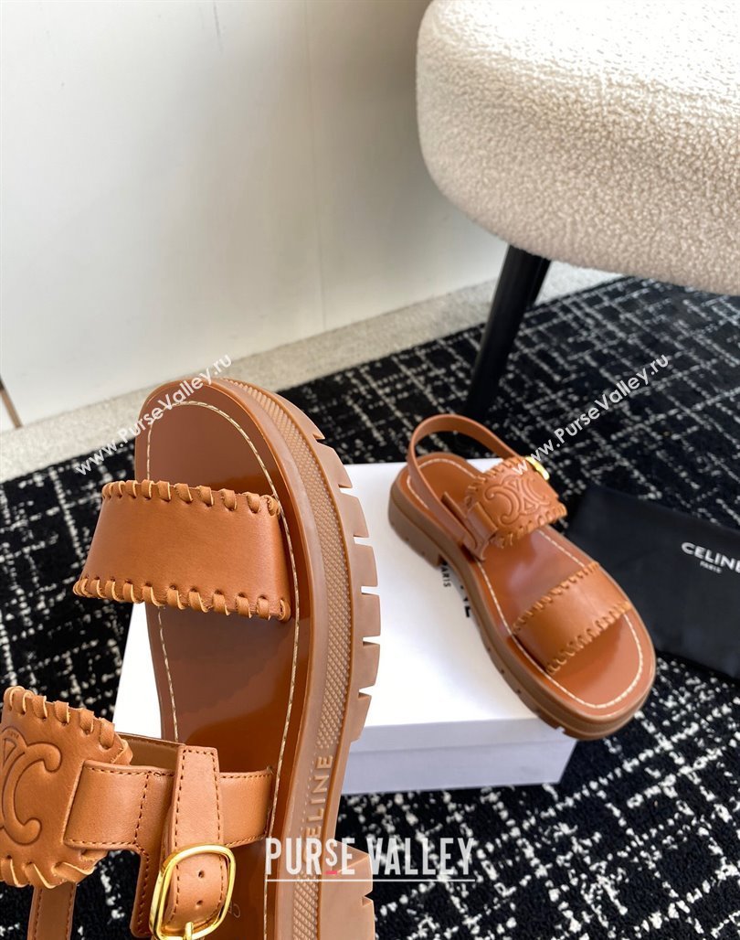 Celine Clea Triomphe Sandals in Calfskin Brown 2024 071904 (KL-240719091)