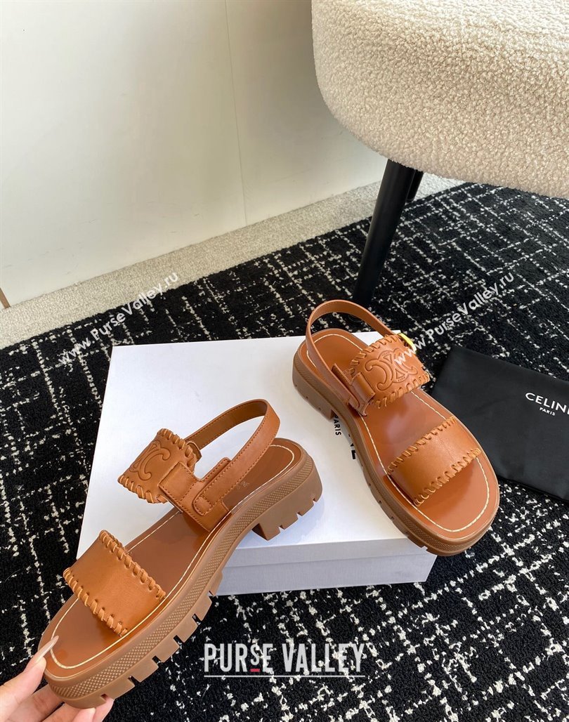 Celine Clea Triomphe Sandals in Calfskin Brown 2024 071904 (KL-240719091)