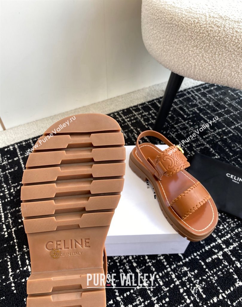 Celine Clea Triomphe Sandals in Calfskin Brown 2024 071904 (KL-240719091)