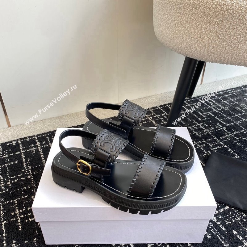 Celine Clea Triomphe Sandals in Calfskin Black 2024 071904 (KL-240719092)