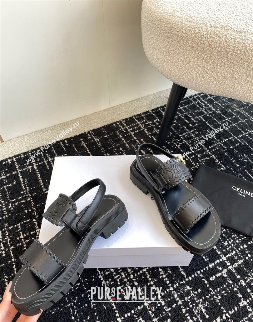 Celine Clea Triomphe Sandals in Calfskin Black 2024 071904 (KL-240719092)