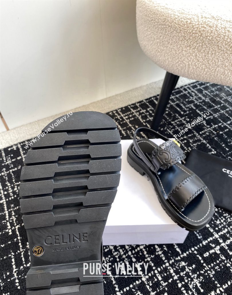 Celine Clea Triomphe Sandals in Calfskin Black 2024 071904 (KL-240719092)