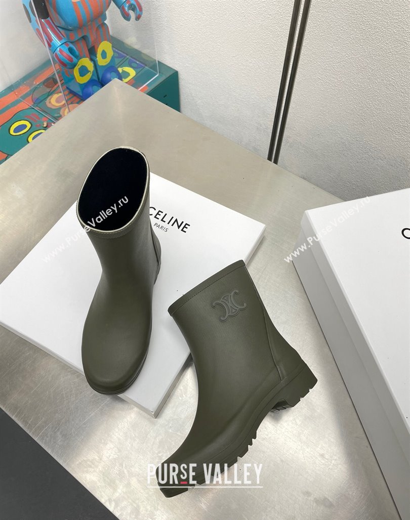 Celine Ankle Rain Boots in Rubber with Logo Green 2024 071902 (KL-240719082)