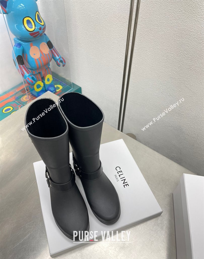 Celine Ankle Rain Boots in Rubber with Buckle Black 2024 071901 (KL-240719079)