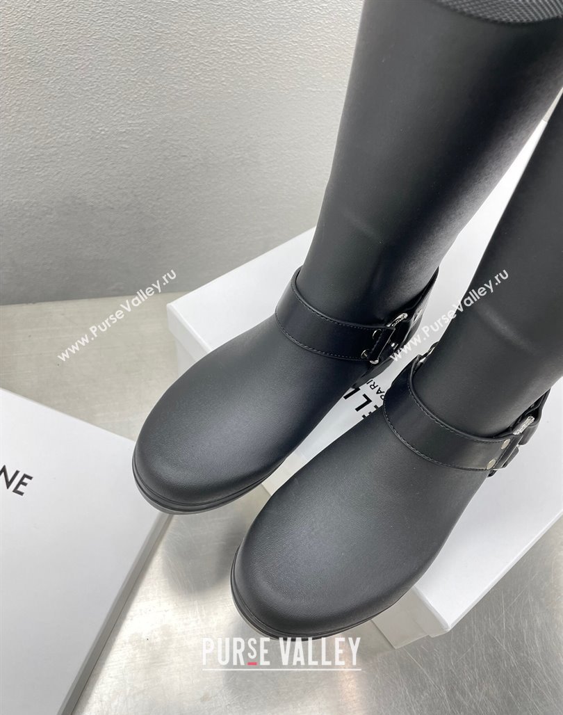 Celine Ankle Rain Boots in Rubber with Buckle Black 2024 071901 (KL-240719079)