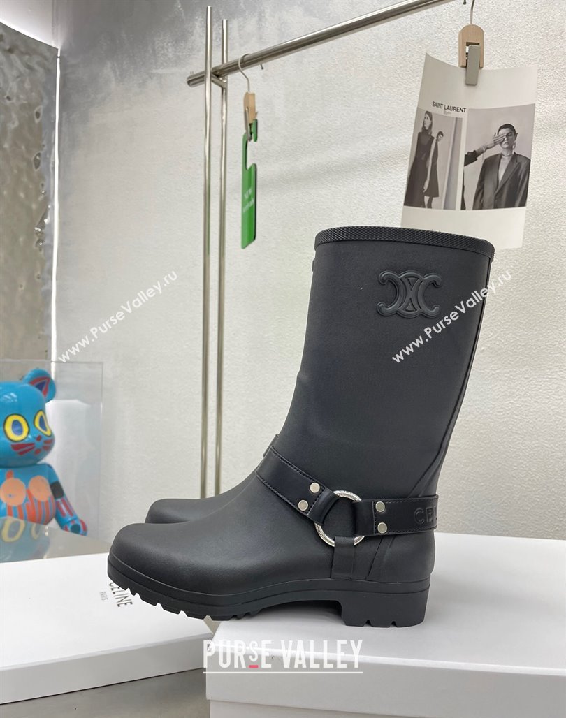 Celine Ankle Rain Boots in Rubber with Buckle Black 2024 071901 (KL-240719079)