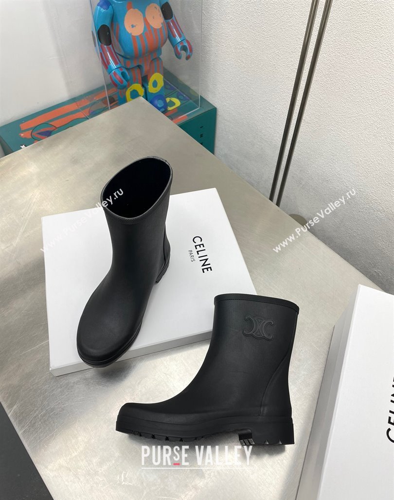 Celine Ankle Rain Boots in Rubber with Logo Black 2024 071902 (KL-240719083)