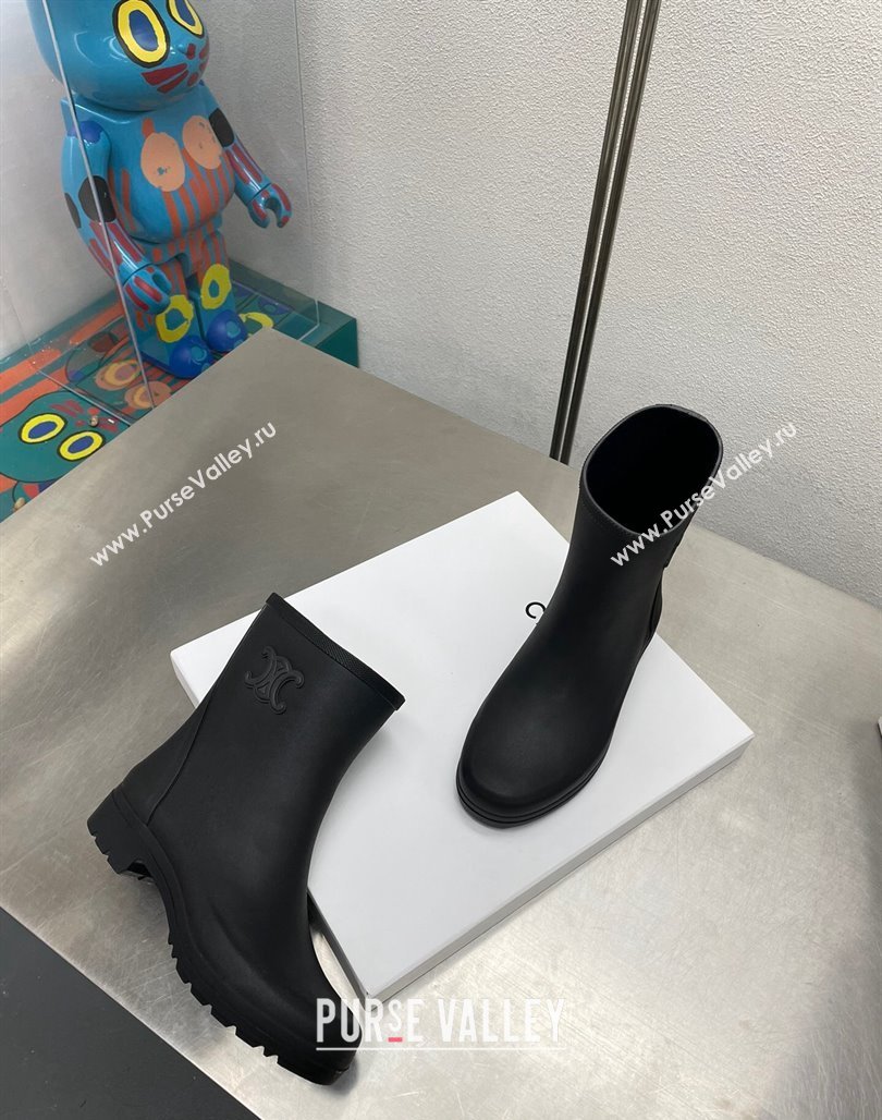 Celine Ankle Rain Boots in Rubber with Logo Black 2024 071902 (KL-240719083)