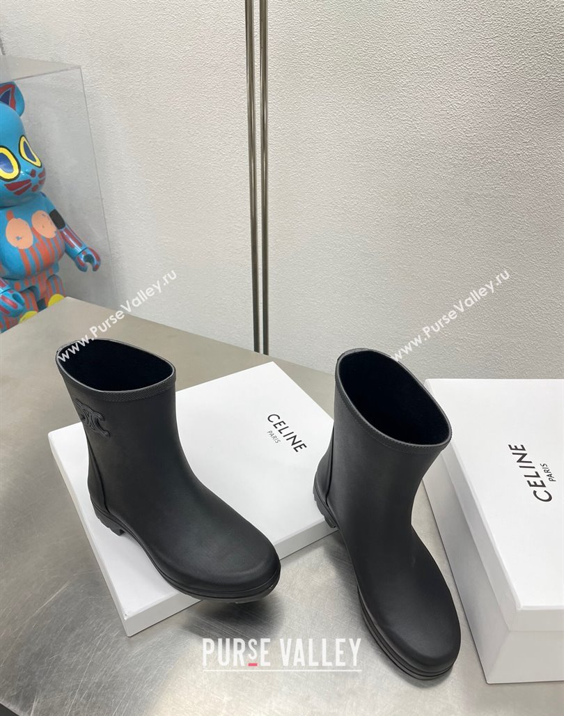 Celine Ankle Rain Boots in Rubber with Logo Black 2024 071902 (KL-240719083)