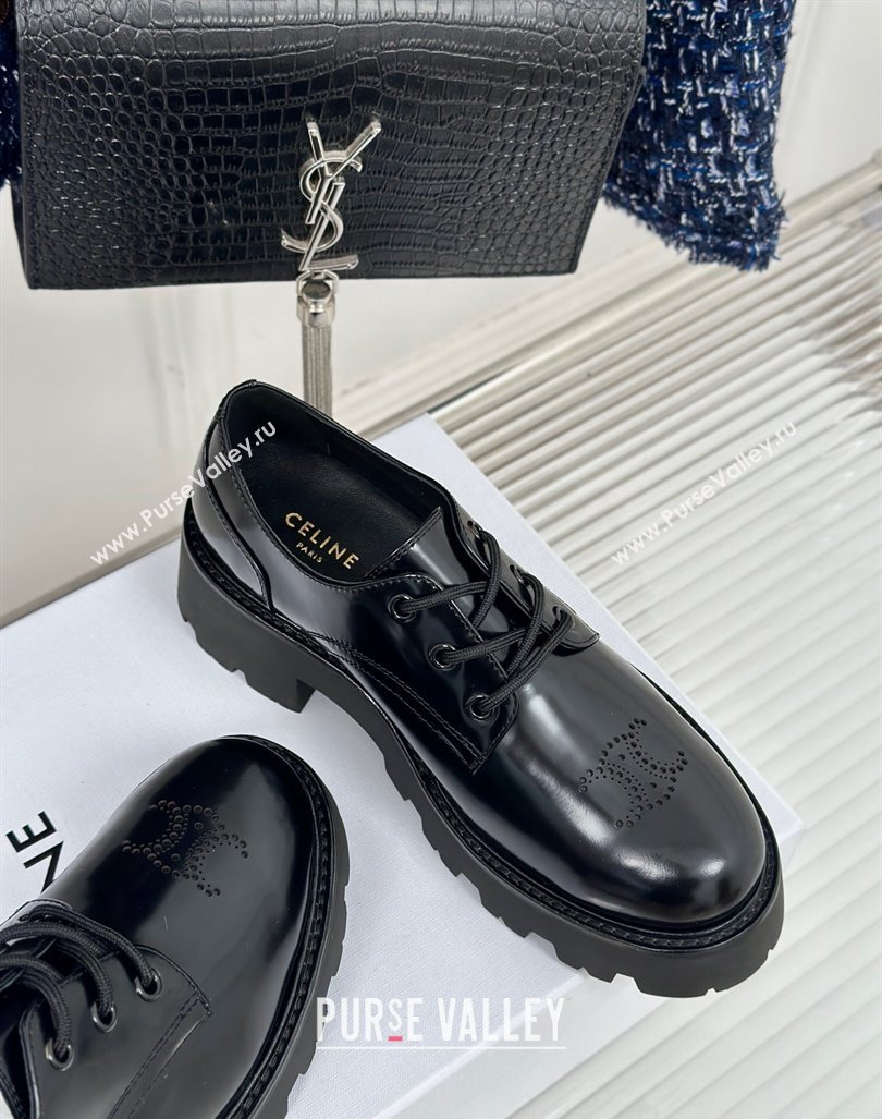 Celine Triomphe Rangers Derby Lace ups with Perforated Logo in Shiny Calfskin Black 2024 (MD-240813029)