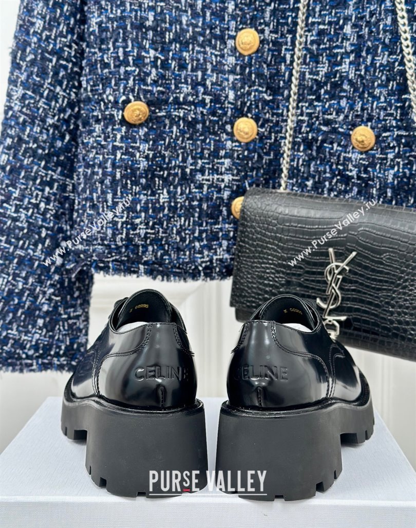 Celine Triomphe Rangers Derby Lace ups with Perforated Logo in Shiny Calfskin Black 2024 (MD-240813029)