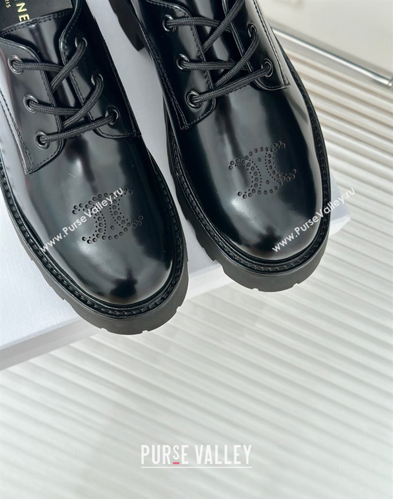 Celine Triomphe Rangers Derby Lace ups with Perforated Logo in Shiny Calfskin Black 2024 (MD-240813029)