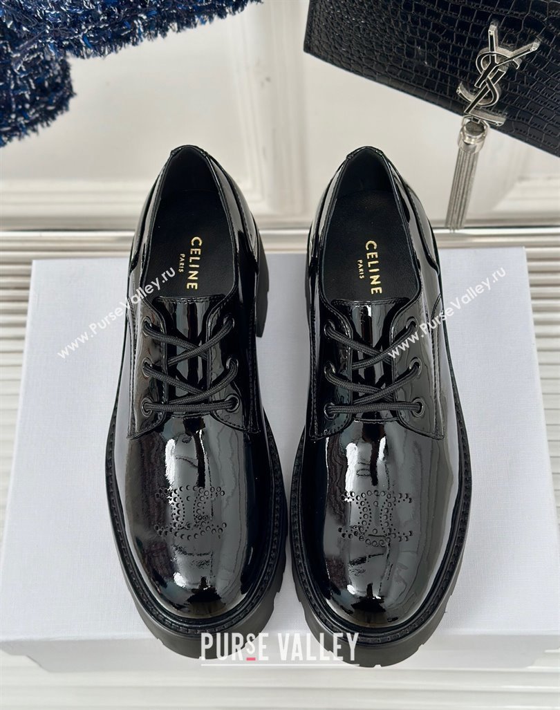 Celine Triomphe Rangers Derby Lace ups with Perforated Logo in Patent Calfskin Black 2024 (MD-240813031)