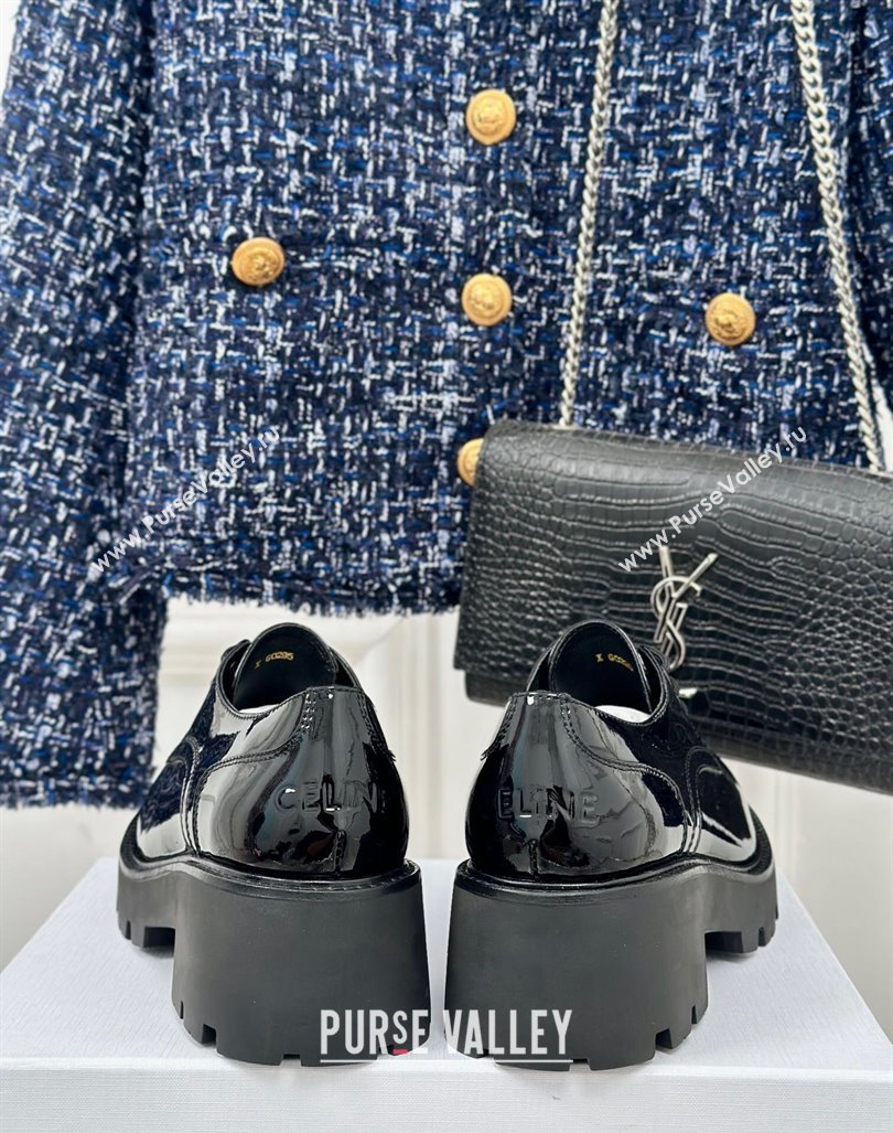 Celine Triomphe Rangers Derby Lace ups with Perforated Logo in Patent Calfskin Black 2024 (MD-240813031)