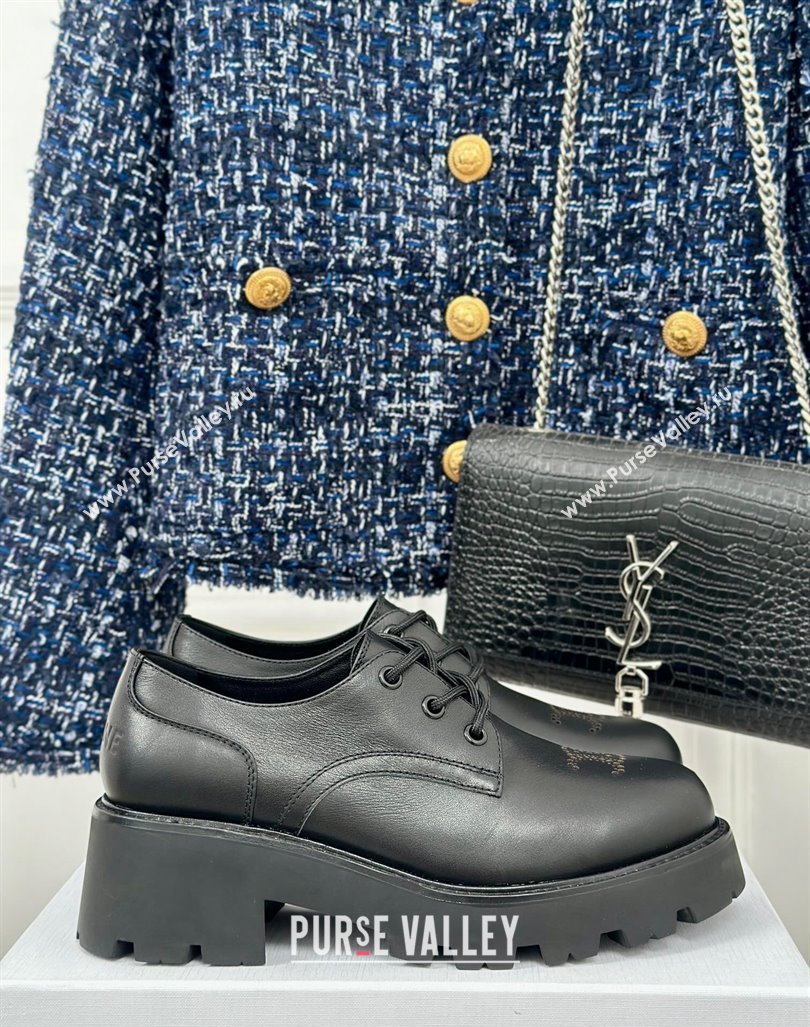 Celine Triomphe Rangers Derby Lace ups with Perforated Logo in Calfskin Leather Black 2024 (MD-240813032)