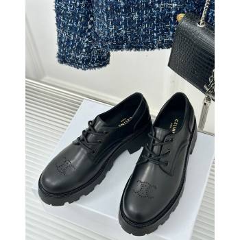 Celine Triomphe Rangers Derby Lace ups with Perforated Logo in Calfskin Leather Black 2024 (MD-240813032)