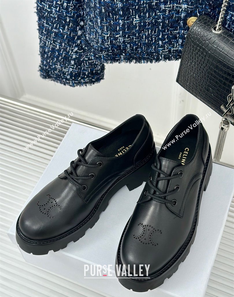 Celine Triomphe Rangers Derby Lace ups with Perforated Logo in Calfskin Leather Black 2024 (MD-240813032)