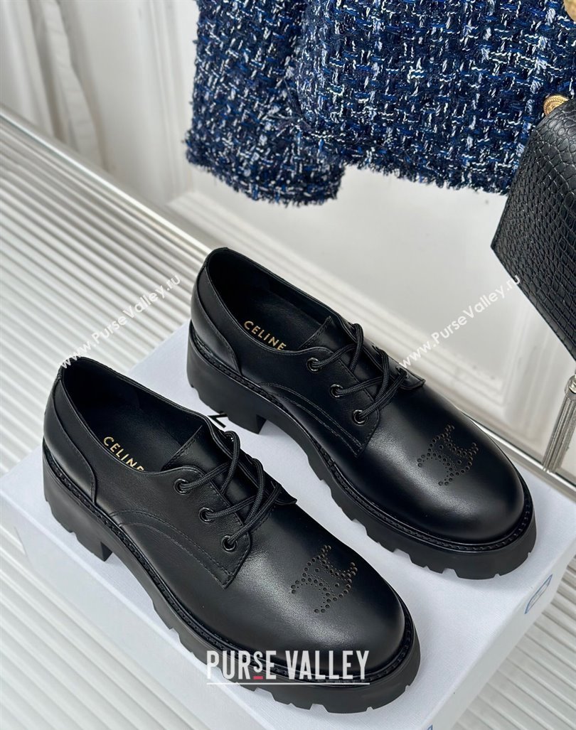 Celine Triomphe Rangers Derby Lace ups with Perforated Logo in Calfskin Leather Black 2024 (MD-240813032)