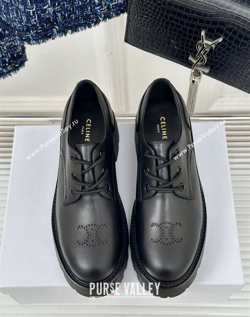 Celine Triomphe Rangers Derby Lace ups with Perforated Logo in Calfskin Leather Black 2024 (MD-240813032)