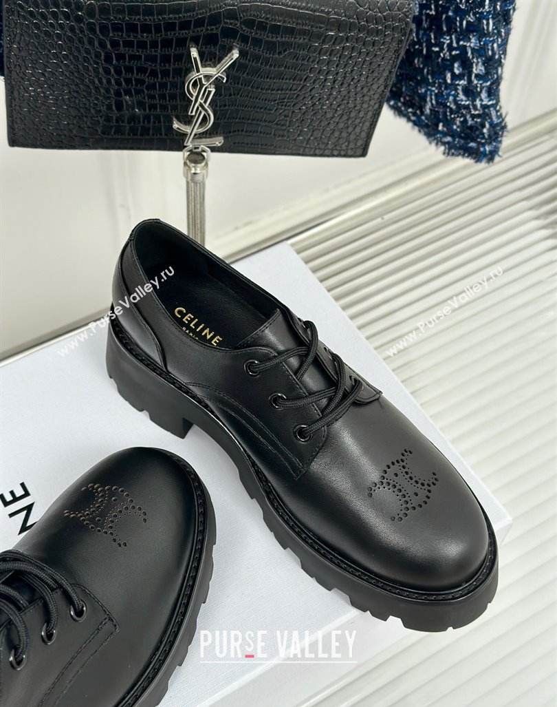 Celine Triomphe Rangers Derby Lace ups with Perforated Logo in Calfskin Leather Black 2024 (MD-240813032)