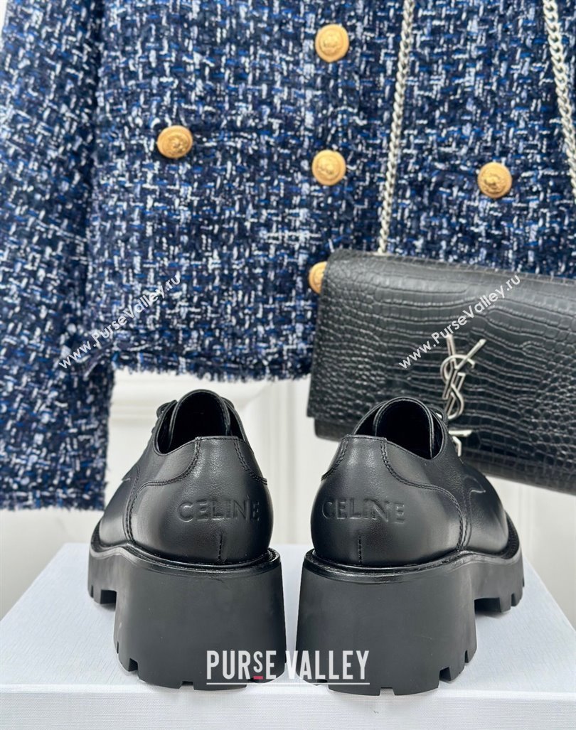 Celine Triomphe Rangers Derby Lace ups with Perforated Logo in Calfskin Leather Black 2024 (MD-240813032)