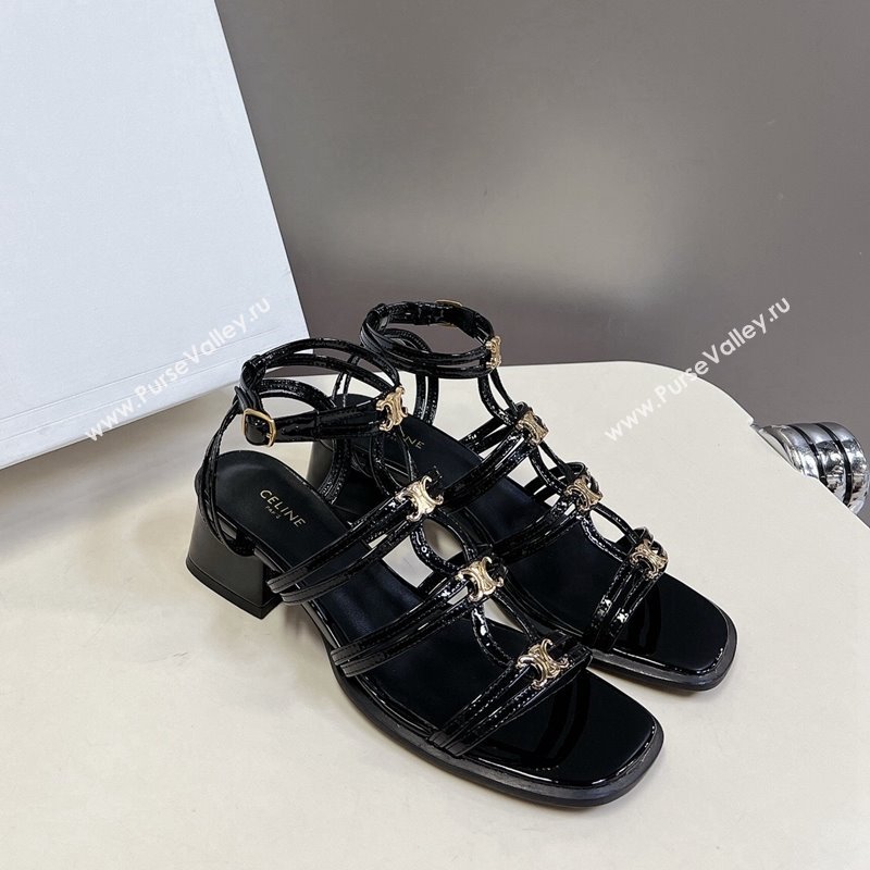 Celine Clemence Multi Triomphe Heel Sandals 4cm in Shiny Calfskin Black 2024 (MD-240813033)