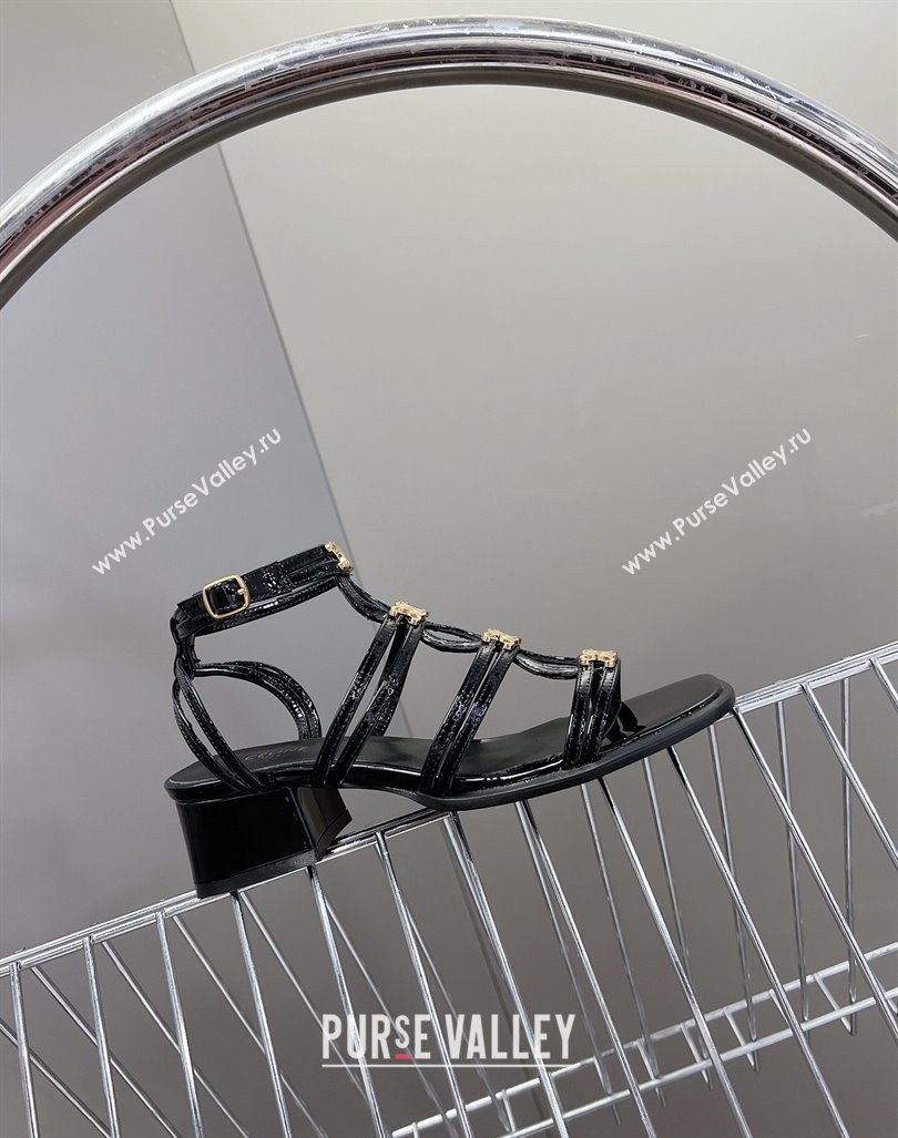 Celine Clemence Multi Triomphe Heel Sandals 4cm in Shiny Calfskin Black 2024 (MD-240813033)