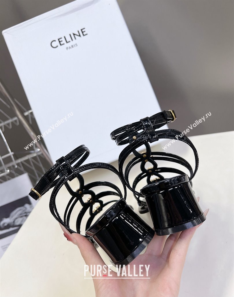 Celine Clemence Multi Triomphe Heel Sandals 4cm in Shiny Calfskin Black 2024 (MD-240813033)