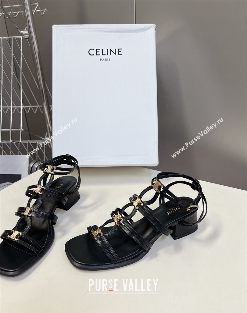 Celine Clemence Multi Triomphe Heel Sandals 4cm in Calfskin Leather Black 2024 (MD-240813034)