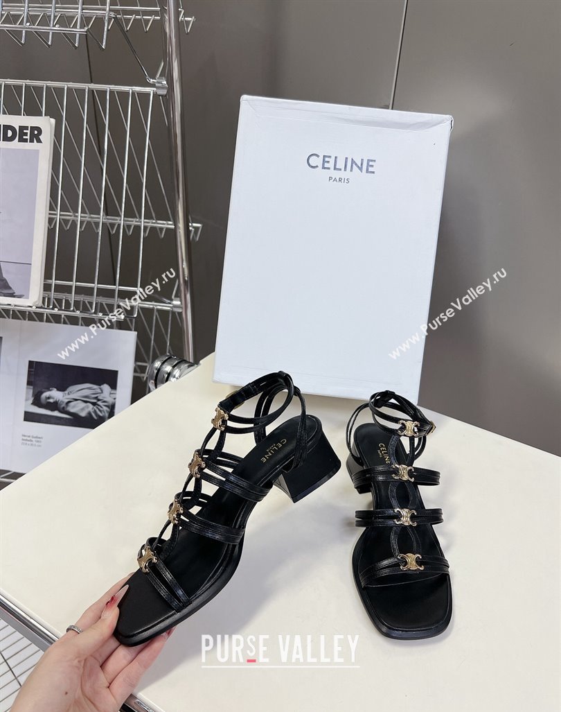 Celine Clemence Multi Triomphe Heel Sandals 4cm in Calfskin Leather Black 2024 (MD-240813034)