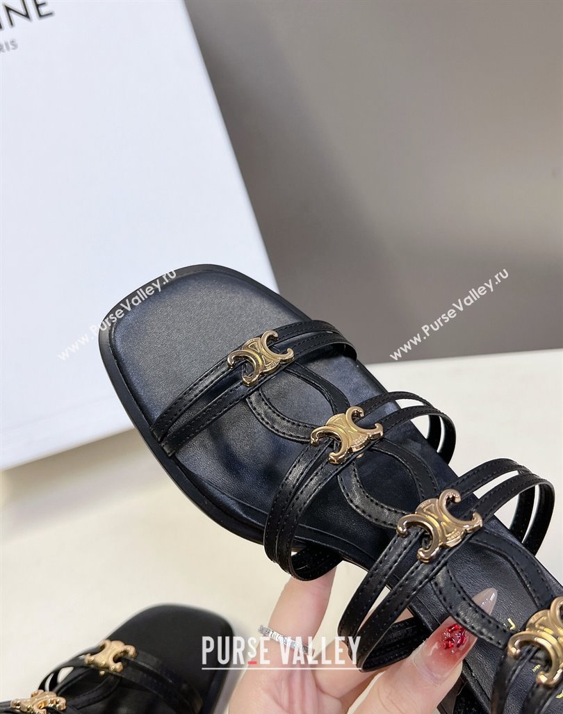 Celine Clemence Multi Triomphe Heel Sandals 4cm in Calfskin Leather Black 2024 (MD-240813034)