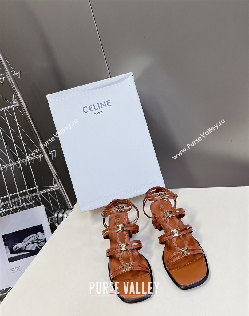 Celine Clemence Multi Triomphe Heel Sandals 4cm in Calfskin Brown 2024 (MD-240813035)