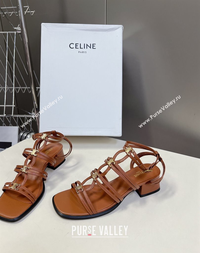 Celine Clemence Multi Triomphe Heel Sandals 4cm in Calfskin Brown 2024 (MD-240813035)