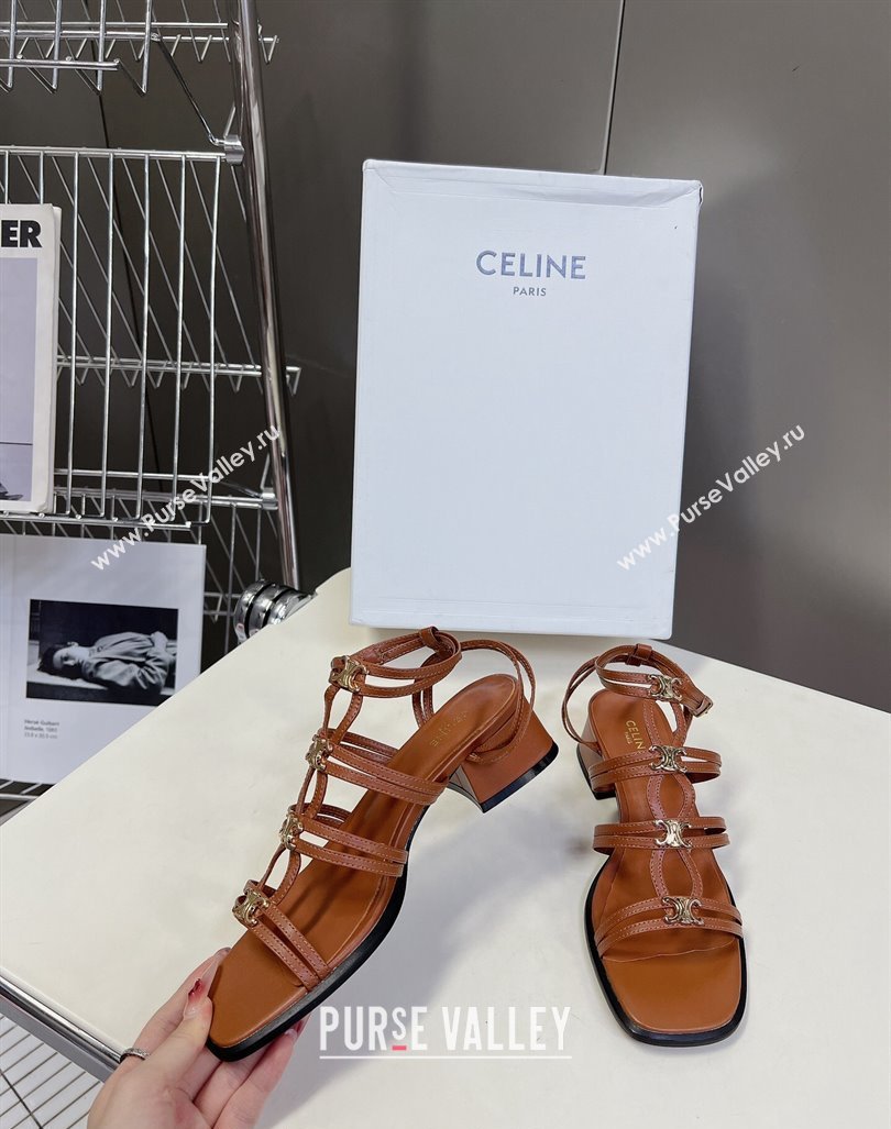 Celine Clemence Multi Triomphe Heel Sandals 4cm in Calfskin Brown 2024 (MD-240813035)