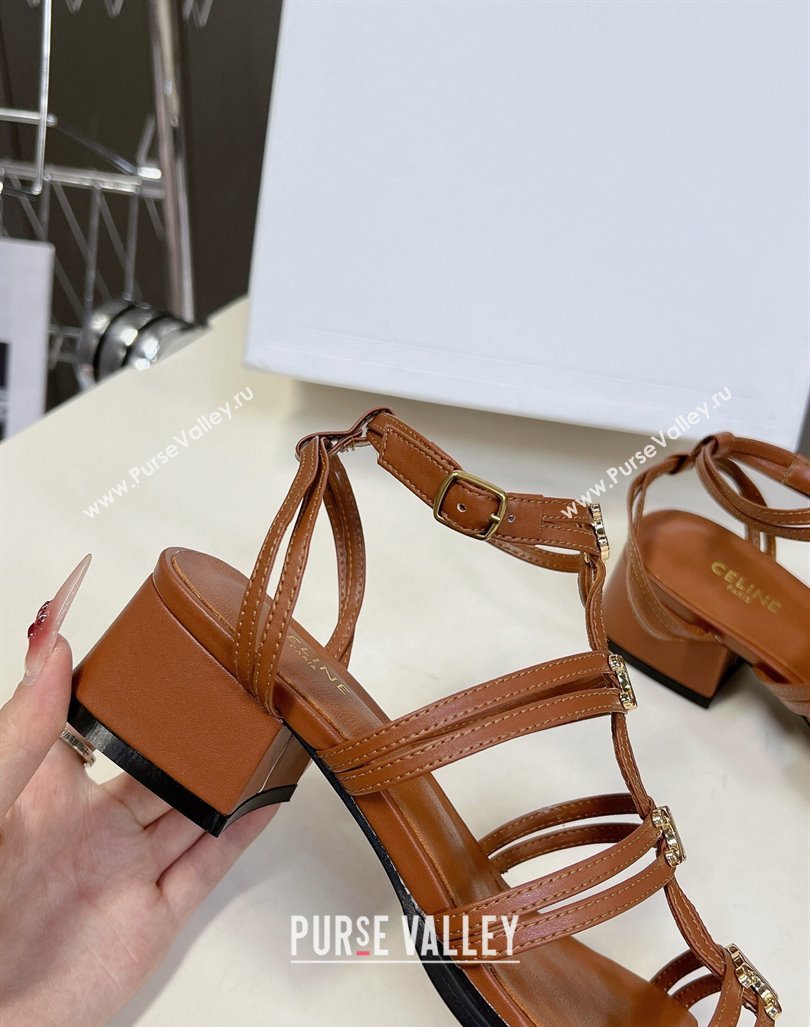 Celine Clemence Multi Triomphe Heel Sandals 4cm in Calfskin Brown 2024 (MD-240813035)