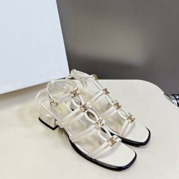 Celine Clemence Multi Triomphe Heel Sandals 4cm in Calfskin White 2024 (MD-240813036)