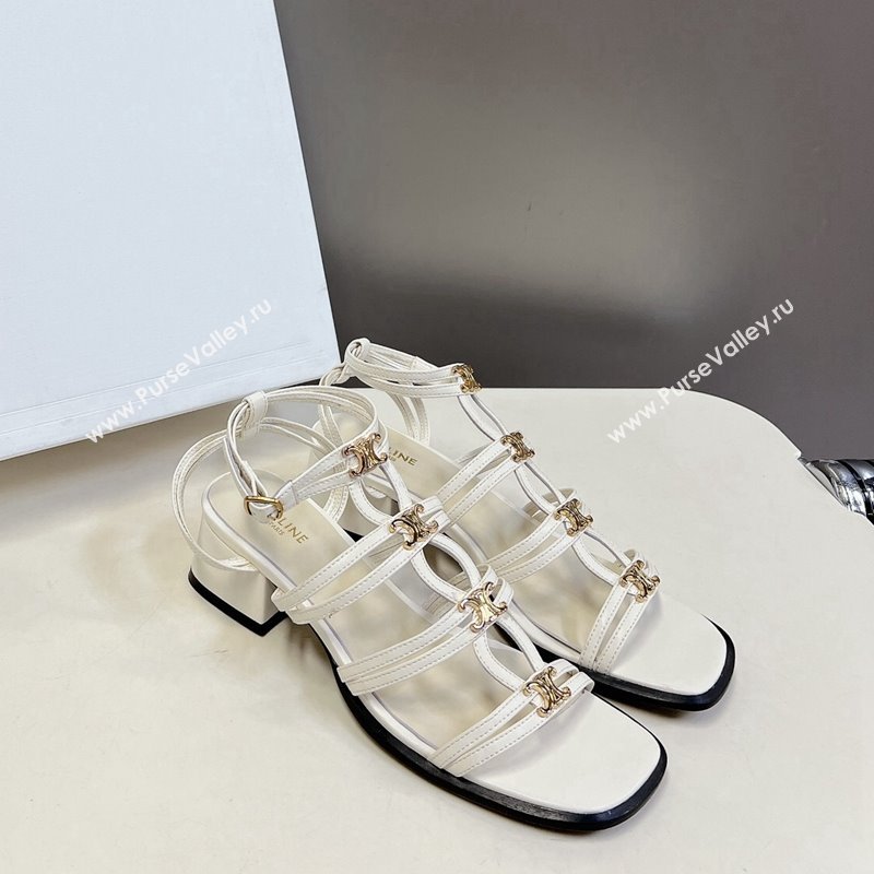 Celine Clemence Multi Triomphe Heel Sandals 4cm in Calfskin White 2024 (MD-240813036)