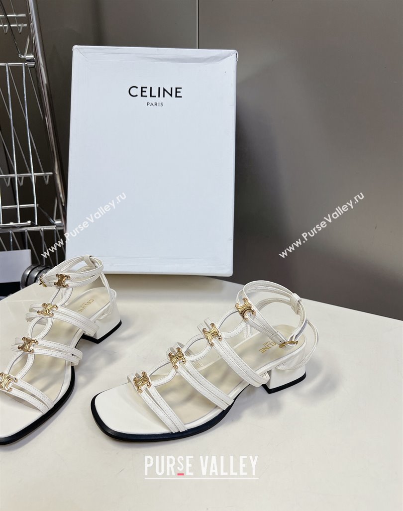 Celine Clemence Multi Triomphe Heel Sandals 4cm in Calfskin White 2024 (MD-240813036)