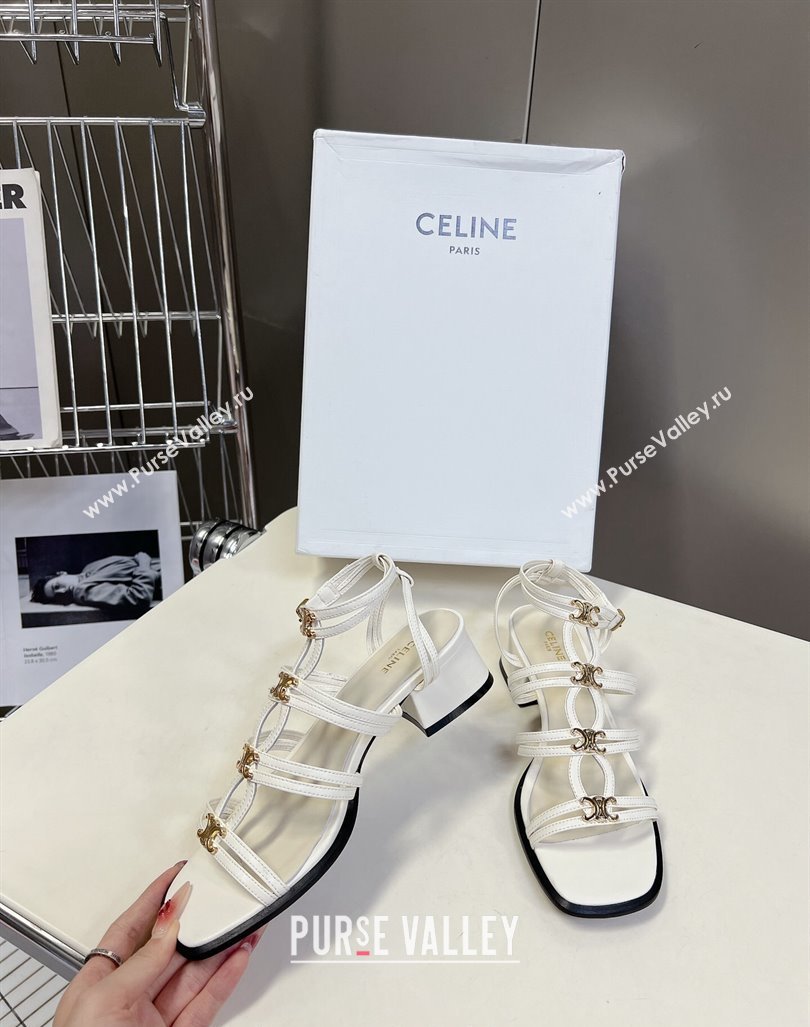 Celine Clemence Multi Triomphe Heel Sandals 4cm in Calfskin White 2024 (MD-240813036)