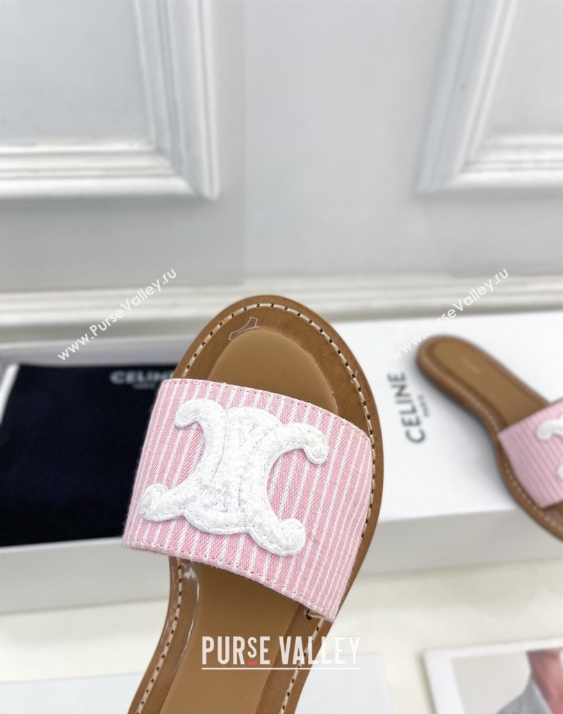 Celine Lympia Flat Slides Sandal in Striped Canvas Pink 2024 081302 (MD-240813043)