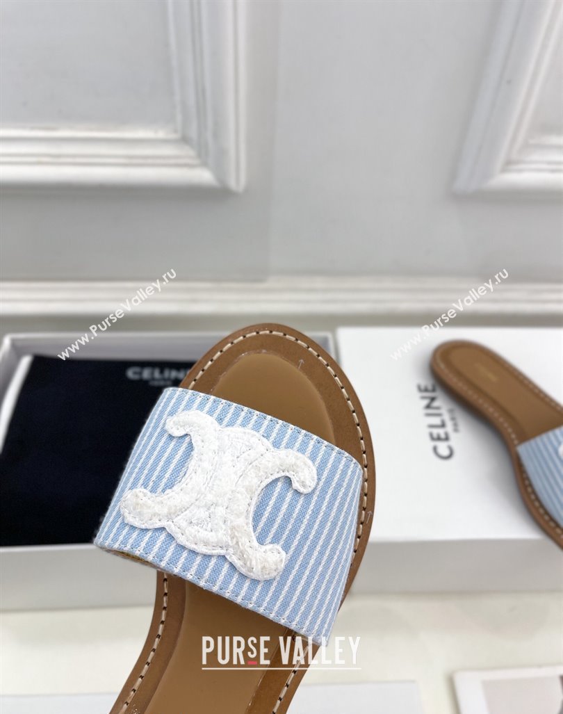 Celine Lympia Flat Slides Sandal in Striped Canvas Blue 2024 081302 (MD-240813044)