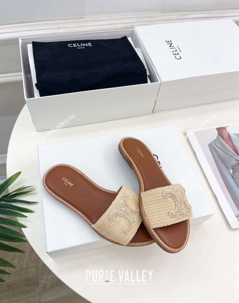 Celine Lympia Flat Slides Sandal in Raffia Straw Beige2 2024 081302 (MD-240813048)