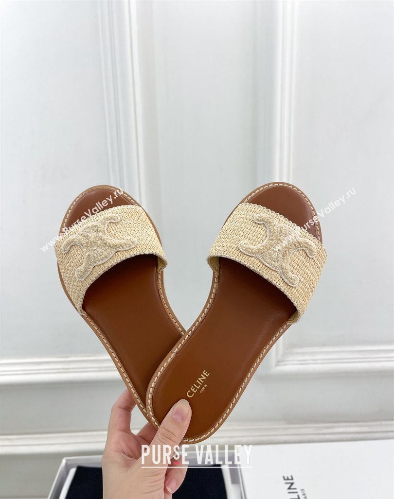 Celine Lympia Flat Slides Sandal in Raffia Straw Beige2 2024 081302 (MD-240813048)