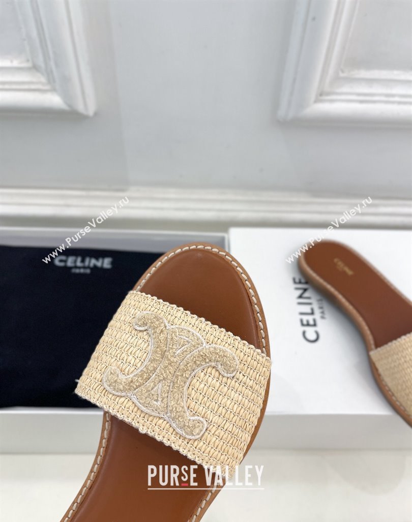 Celine Lympia Flat Slides Sandal in Raffia Straw Beige2 2024 081302 (MD-240813048)