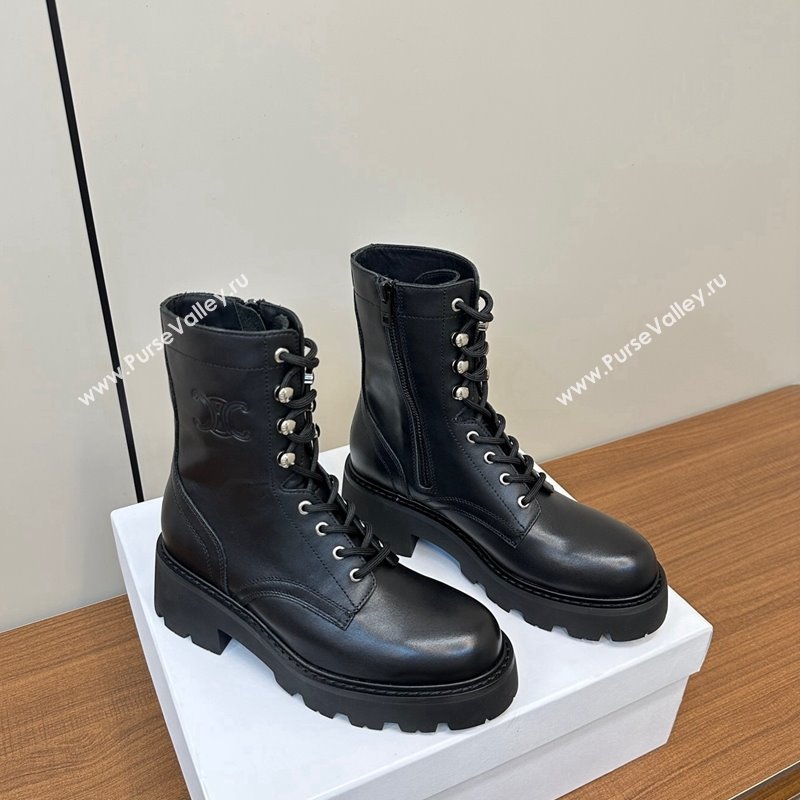 Celine Triomphe Rangers Mid Lace-up Boots 5cm in Calfskin Black 2024 071903 (MD-240813024)