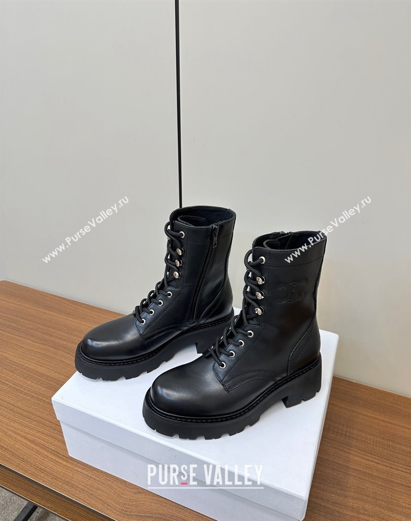 Celine Triomphe Rangers Mid Lace-up Boots 5cm in Calfskin Black 2024 071903 (MD-240813024)