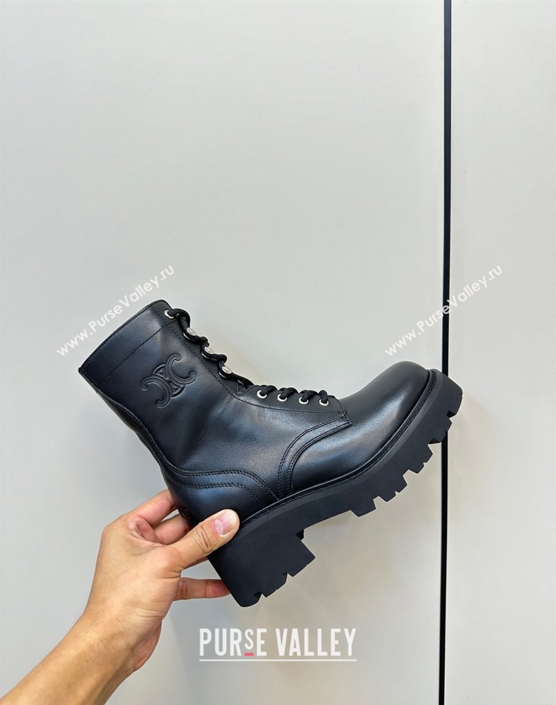 Celine Triomphe Rangers Mid Lace-up Boots 5cm in Calfskin Black 2024 071903 (MD-240813024)