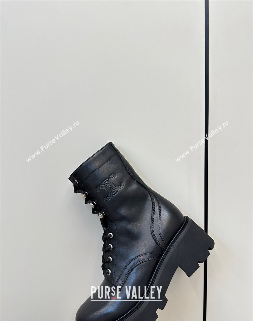 Celine Triomphe Rangers Mid Lace-up Boots 5cm in Calfskin Black 2024 071903 (MD-240813024)